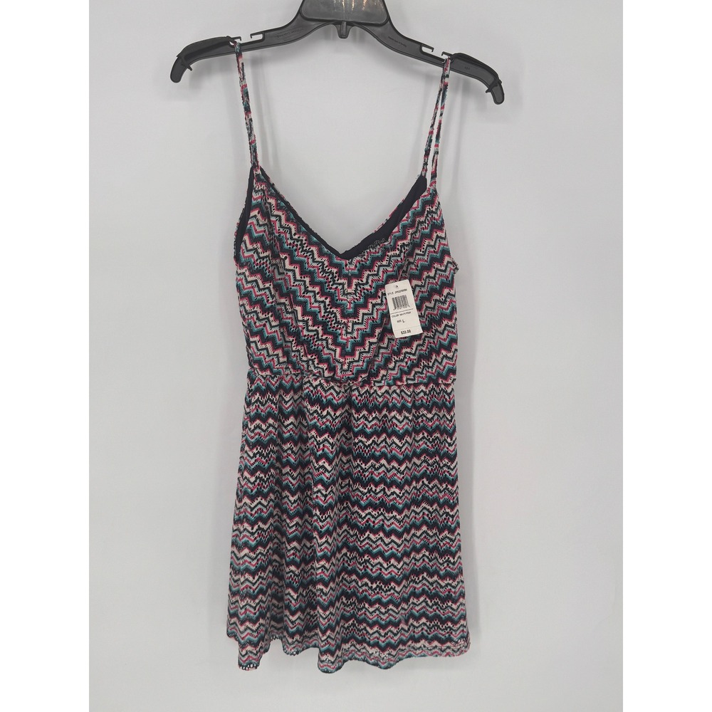 BeBop Mini Dress Womens L Navy Pink NWT Chevron Crochet Knit Spaghetti Strap